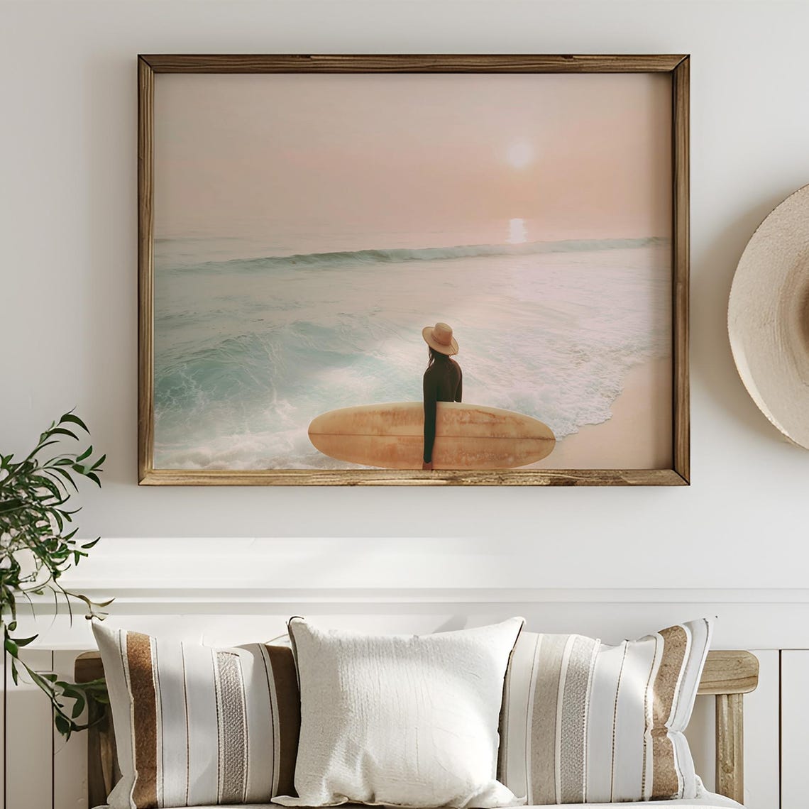 Cowgirl Surfer Watching Sunset Waves