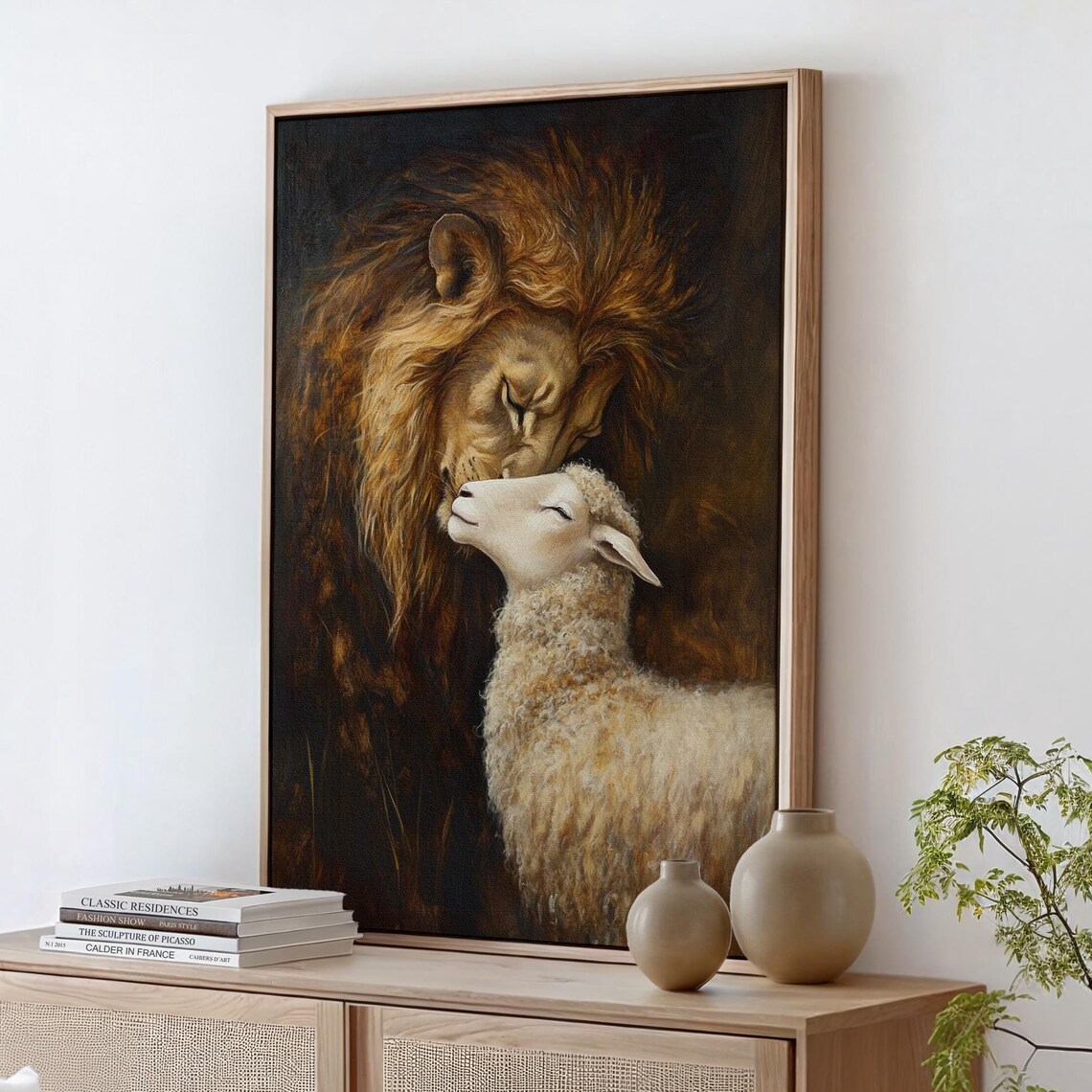 Lion And Lamb Tender Nuzzle Gentle Christian Peace Painting Poster