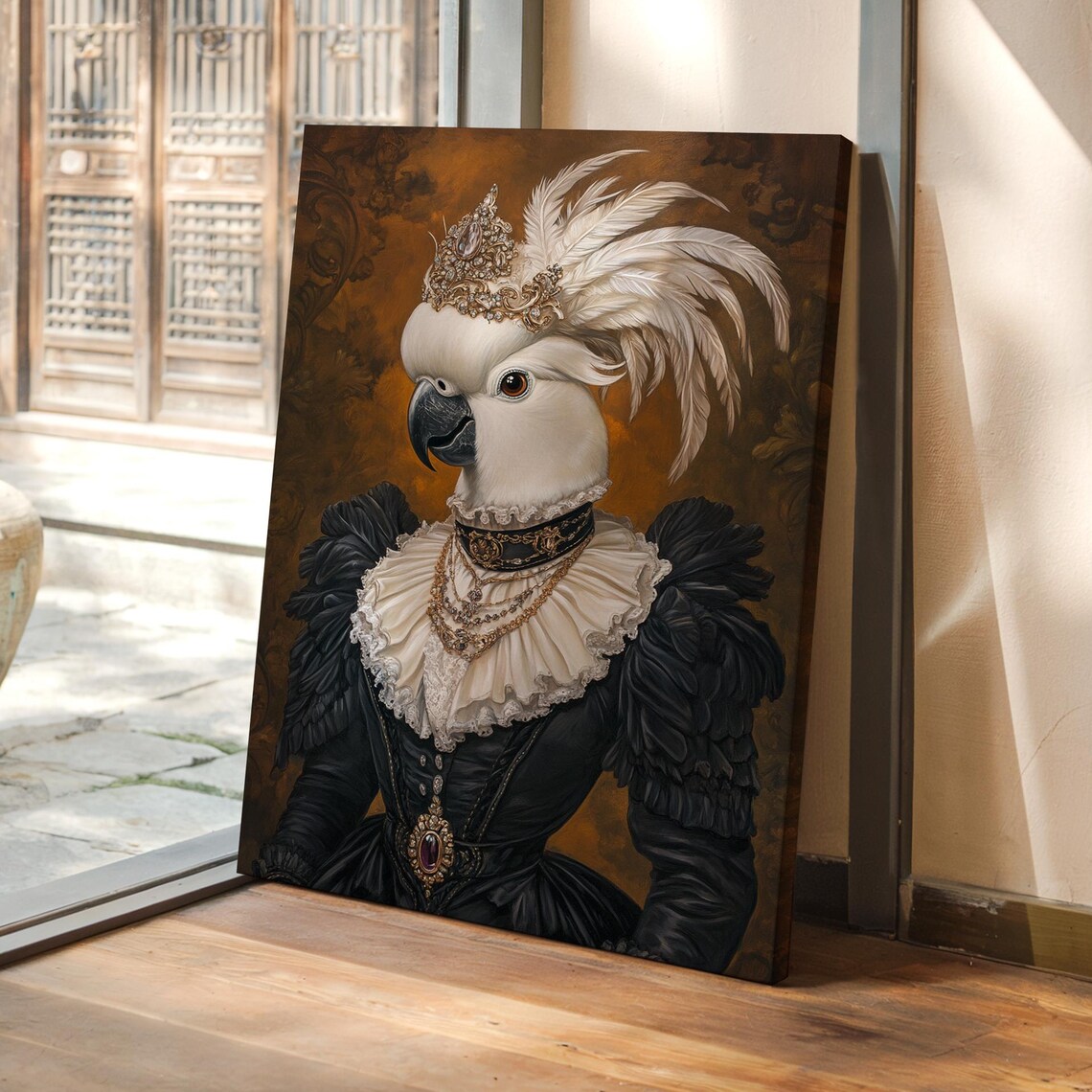 Victorian Cockatoo Queen Portrait With Jeweled Crown Bird Poster