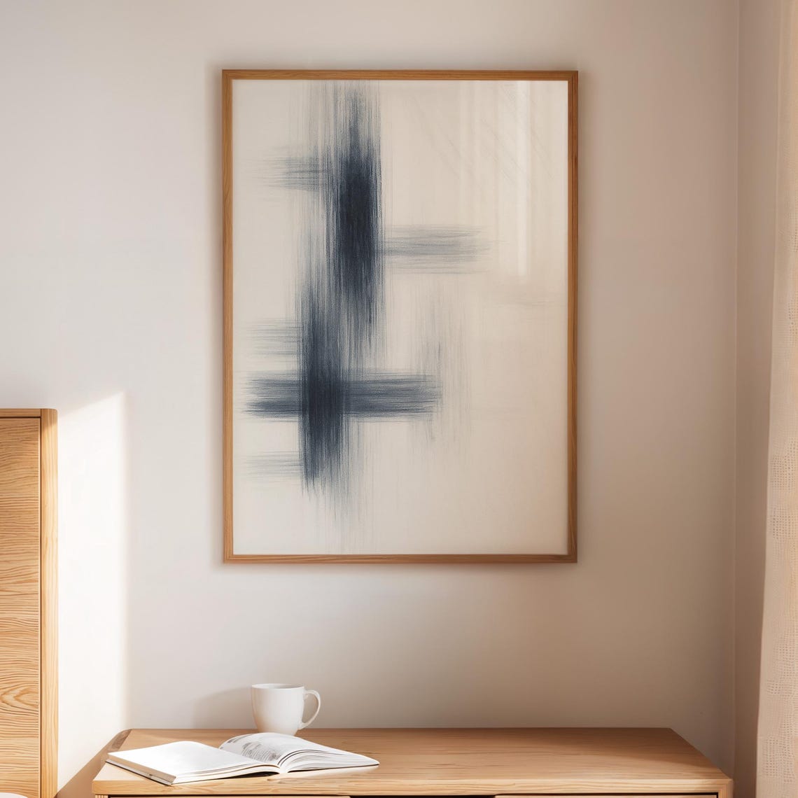 Soft Navy Crosshatch Abstract Minimalist Neutral Wall Poster