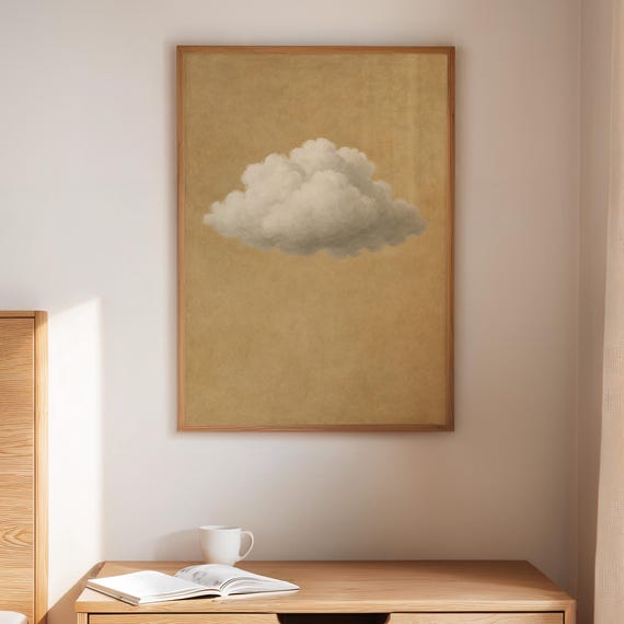 Minimalist Beige Cloud Wall Art Soft Neutral Sky Canvas Print Calm Decor For Modern Living Room Bedroom Or Office