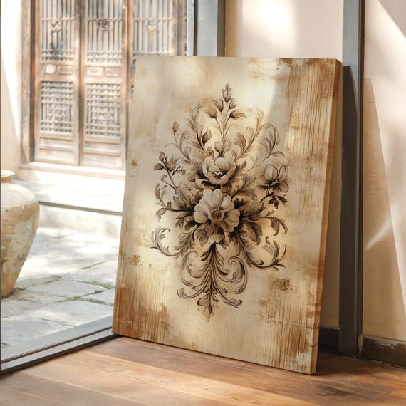 Antique Floral Sepia Botanical Art Print, French Country