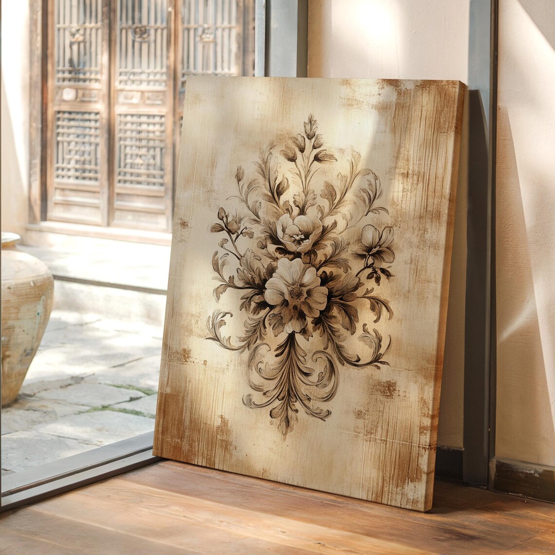 Antique Floral Sepia Botanical Art Print, French Country