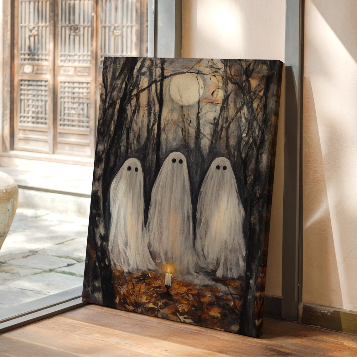 Haunted Forest Ghost Trio, Eerie Halloween Gothic Decor
