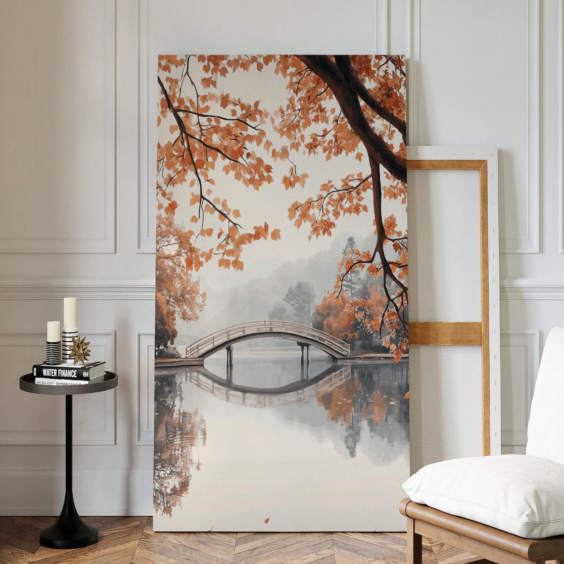 Japanese Garden Arched Bridge Autumn Reflection Tranquil Lake Poster