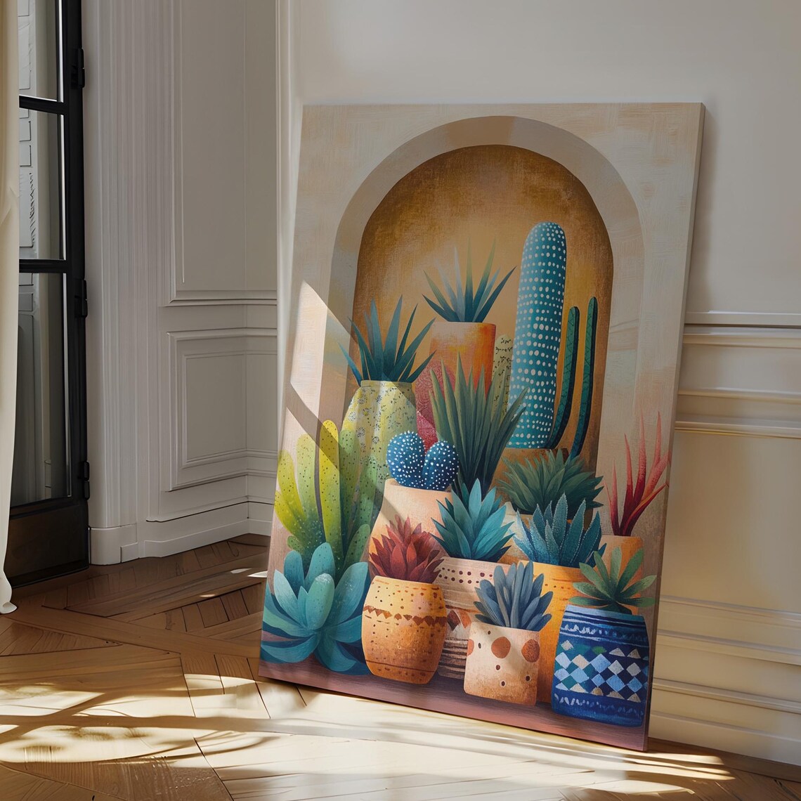 Colorful Boho Cacti And Pots Inside Desert Stone Archway Poster