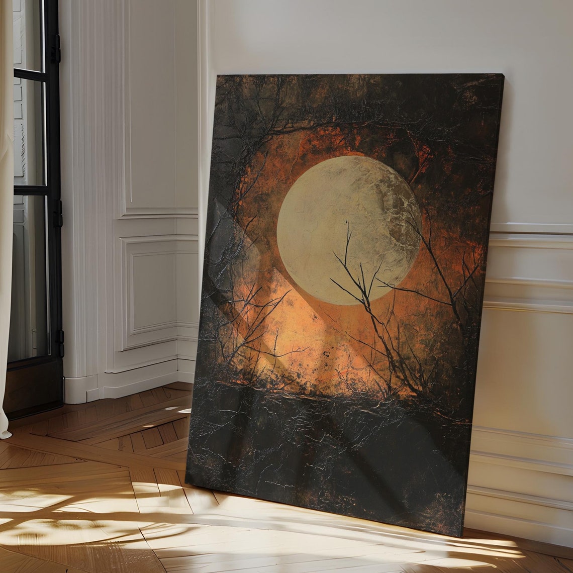 Gothic Full Moon Dark Forest Bare Branches Moody Night Sky Art Poster - Image 4