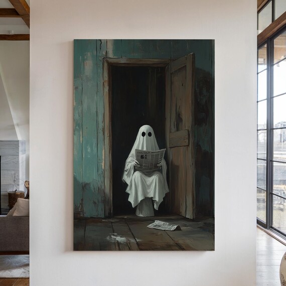 Ghostly Humor Bathroom Art, Quirky Halloween Decor