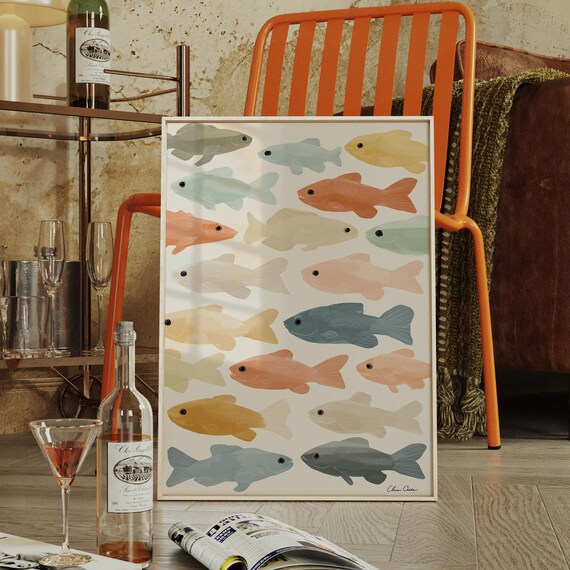 Pastel Rainbow Fish Pattern Stylized Colorful Coastal Poster