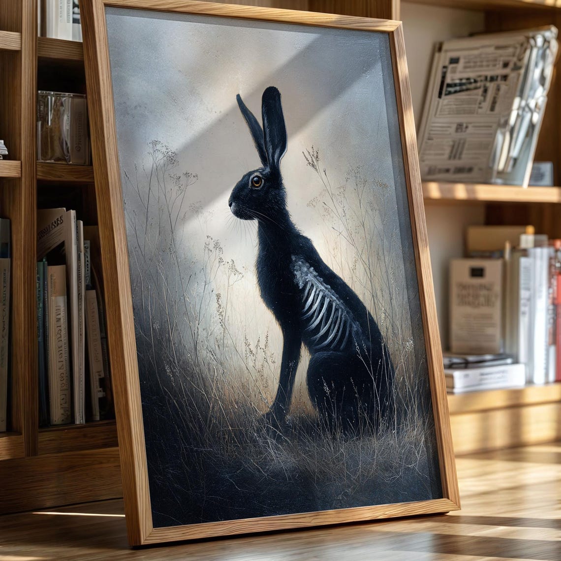 Gothic Skeleton Hare Dark Halloween Animal Spooky Oil Art Poster