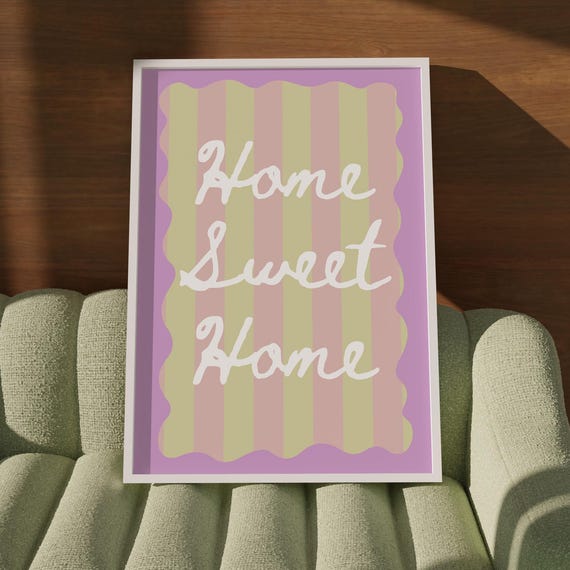 Home Sweet Print Soft Pink Green Stripe Wall Art Daily Affirmation Poster Preppy Pastel Trendy College Girls Dorm Decor 52