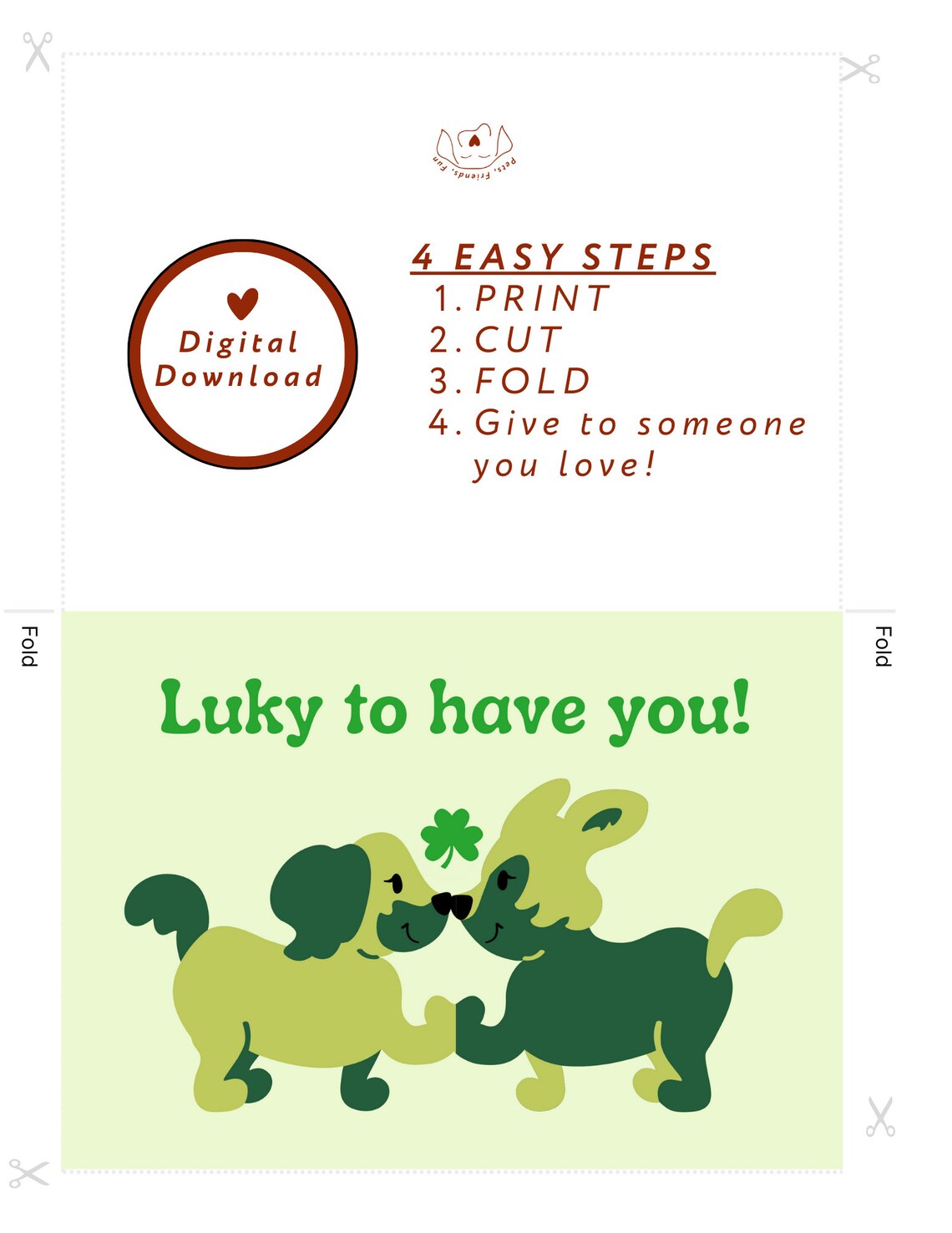 Lucky To Have You Dog Card Lucky Dog Shamrock Dogs Lover Dogs Dog Romance 7x5 Greeting Card Instant - Image 2