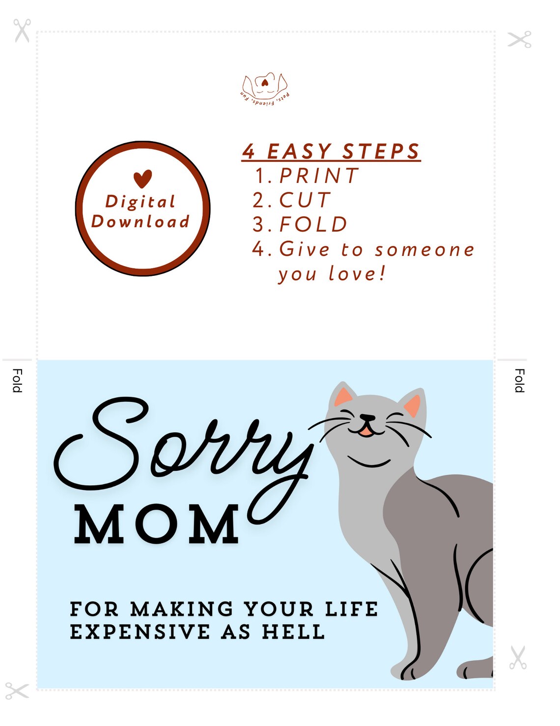 Funny Sorry Mom Cat Mother's Day Card Gray Kitty Humor Poster - Image 2