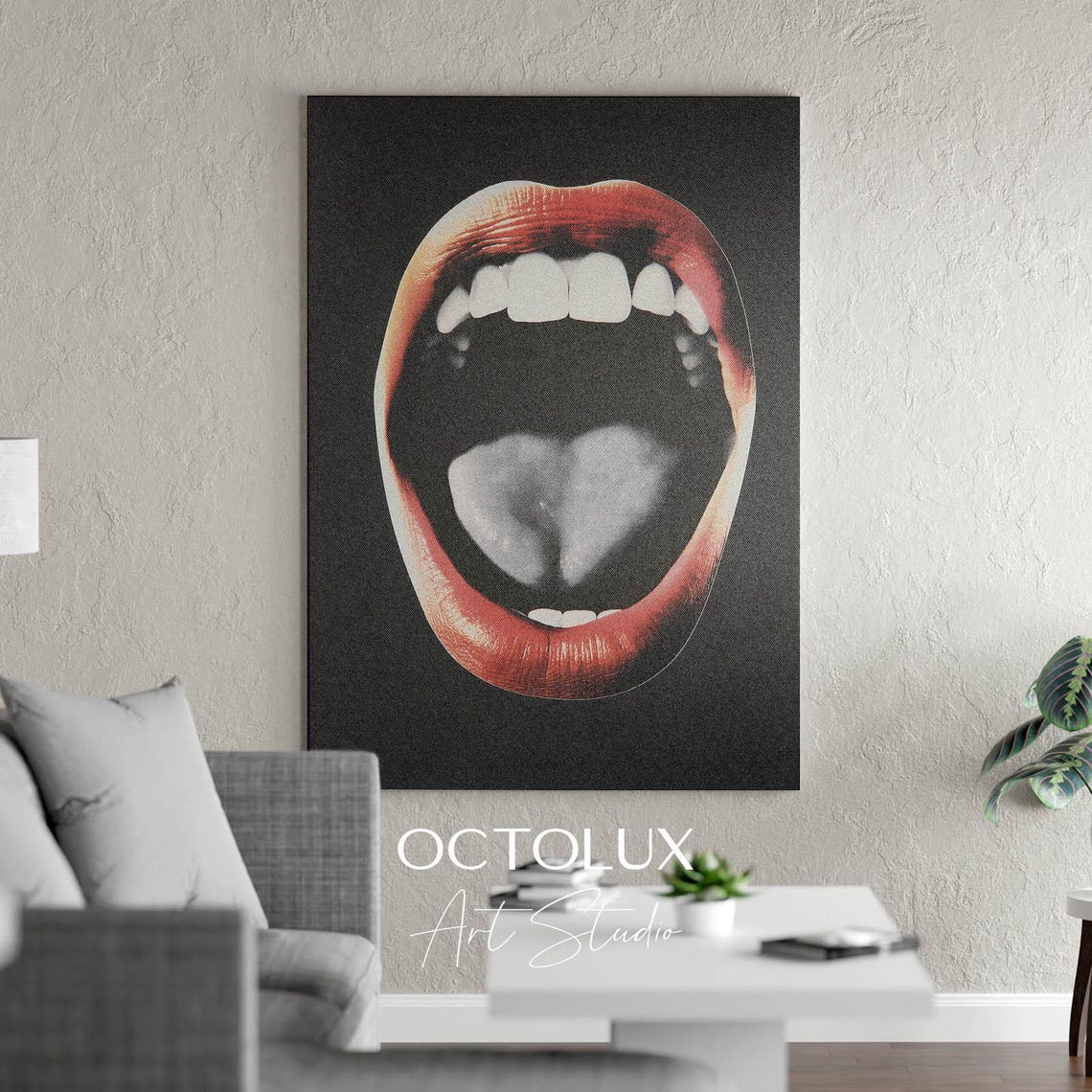 Bold Red Lips Open Mouth Close Up Retro Pop Art Modern Wall Art Poster - Image 4