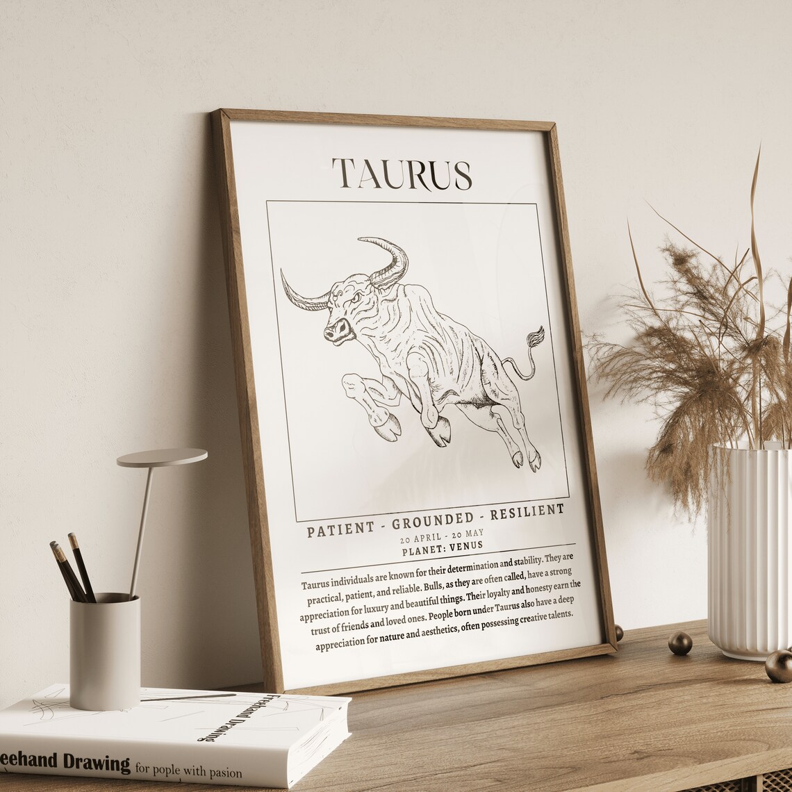 Taurus Zodiac Bull Sketch Poster with Sign Traits for Astrology Wall Decor - Image 3