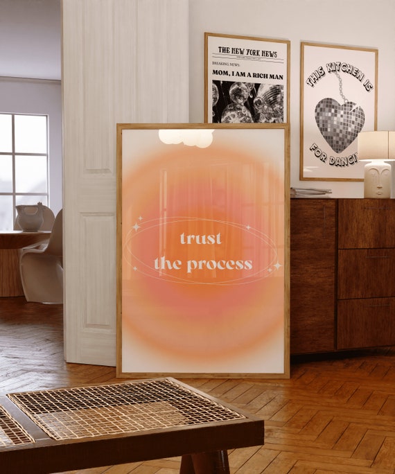 Pink Grainy Gradient Affirmation Poster Trust The Process Retro Aura Poster Spiritual Wall Art Pink Aura Print