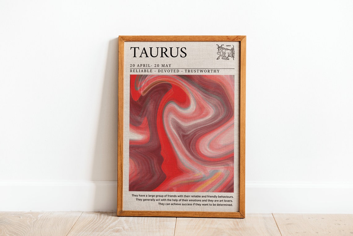 Taurus Zodiac Star Sign Red Marble Aura Spiritual Gift Poster - Image 4