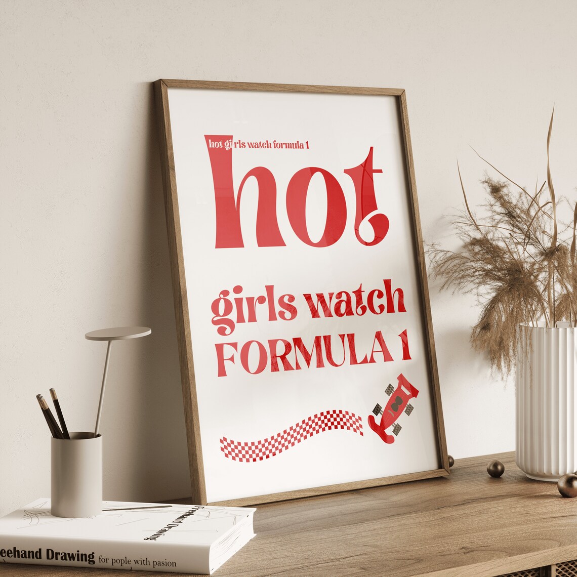 Hot Girls Watch Formula 1 Retro Red Typography Racing Fan Poster