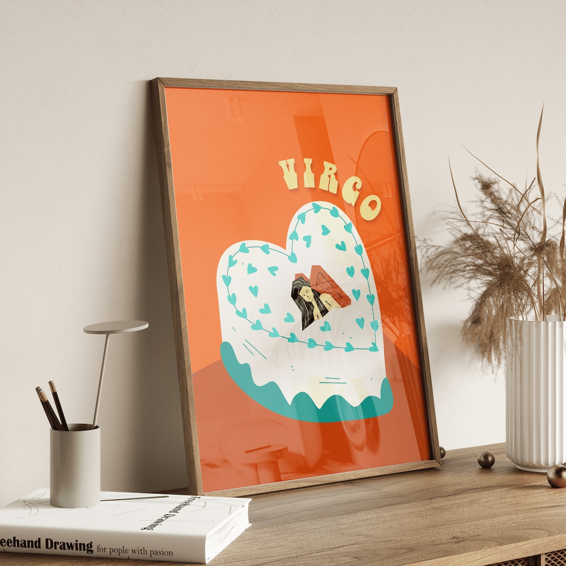 Virgo Heart Cake Zodiac Birthday Orange Cute Retro Astrology Wall Poster - Image 3