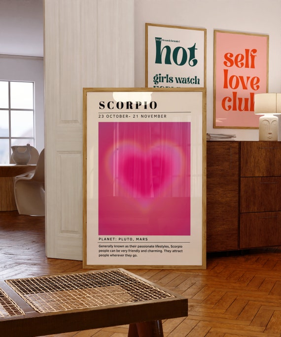 Scorpio Zodiac Wall Art Aura Poster Pink Aura Poster Star Sign Instant Print Spiritual Wall Art Aura Gradient Poster