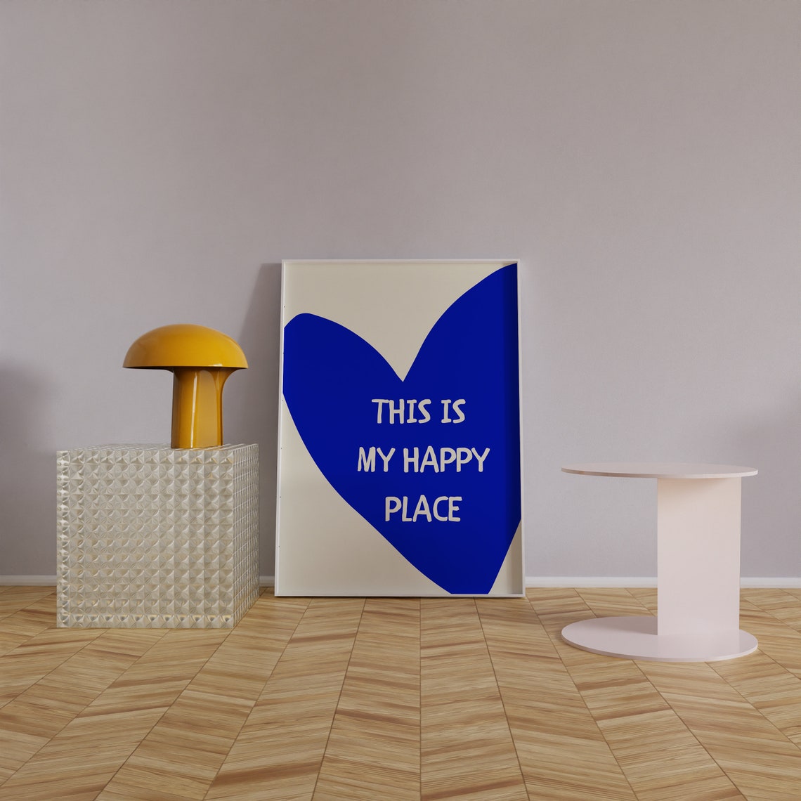This Is My Happy Place Blue Heart Cream Quote Poster for Bedroom Decor - Image 3