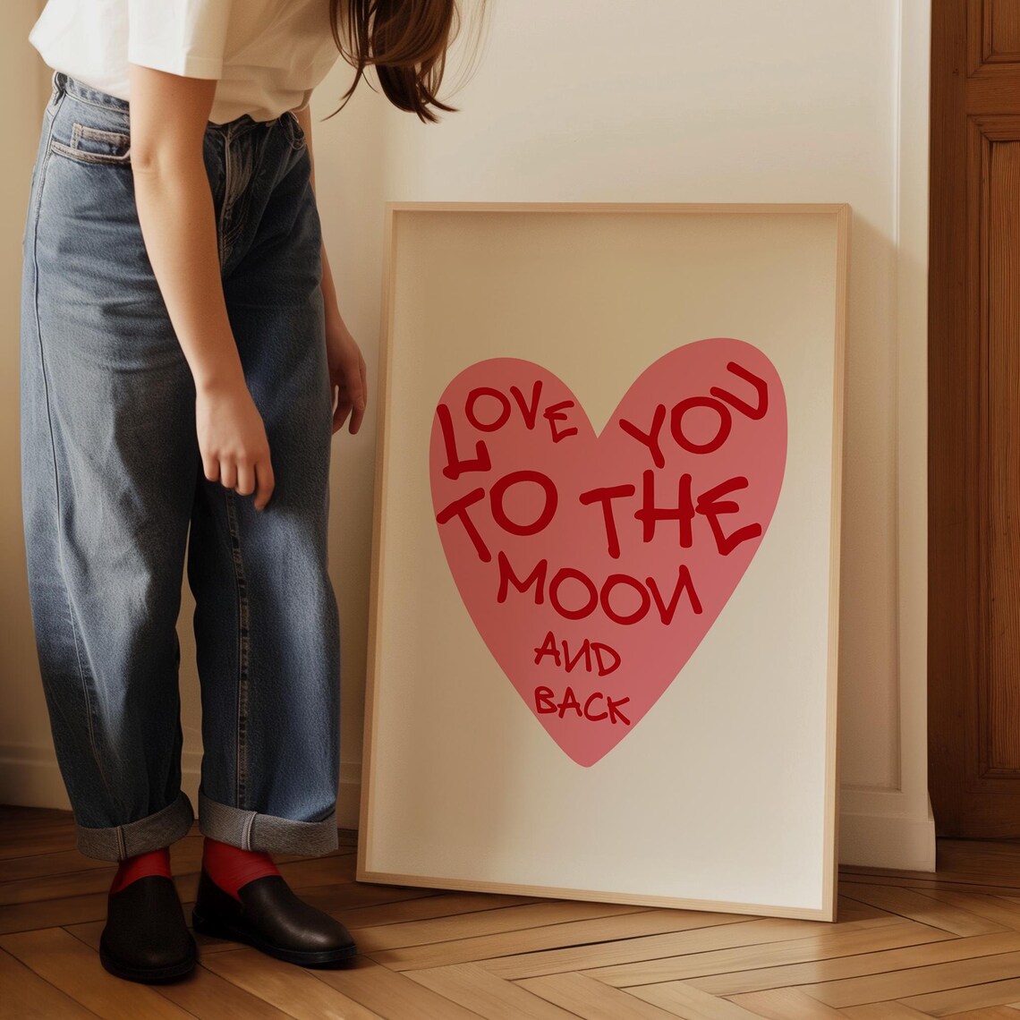 Love You to the Moon and Back Pink Heart Nursery Wall Poster Decor - Image 2