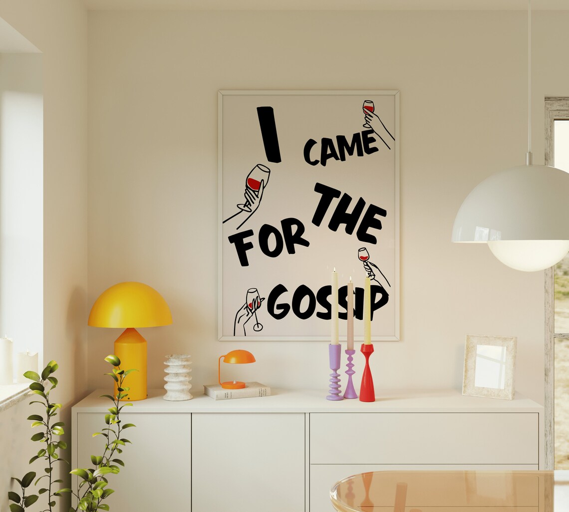 I Came for the Gossip Funny Wine Girls Night Bold Typography Wall Poster - Image 4