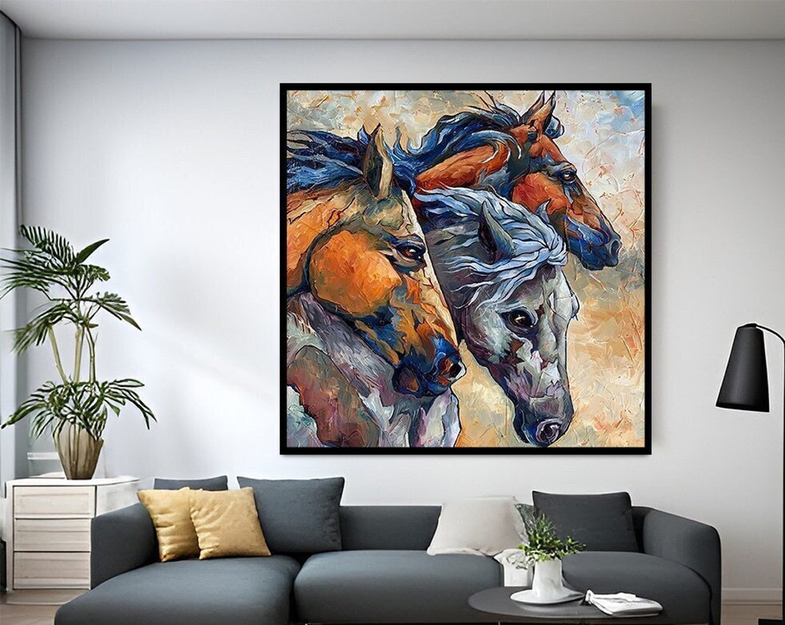 Three Horses Abstract Painted Portrait Colorful Wild Mane Art Print