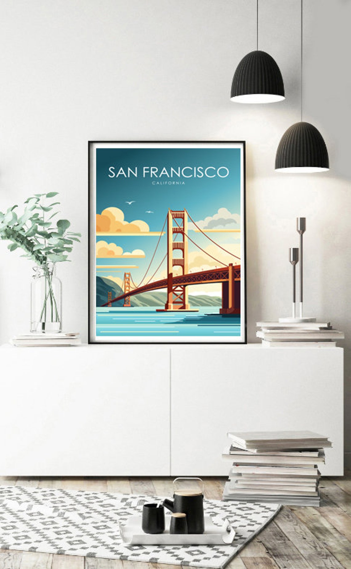 San Francisco Golden Gate Bridge Sunset Clouds Retro Travel Poster - Image 2