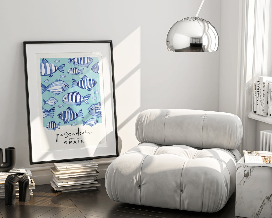 Pescaderia Barcelona Spain Blue Striped Fish Market Art Print - Image 2