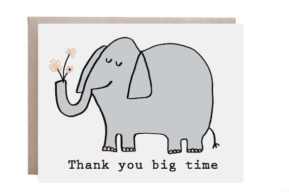 Thank You Big Time Cute Elephant Flowers Thank You Greeting Card Print
