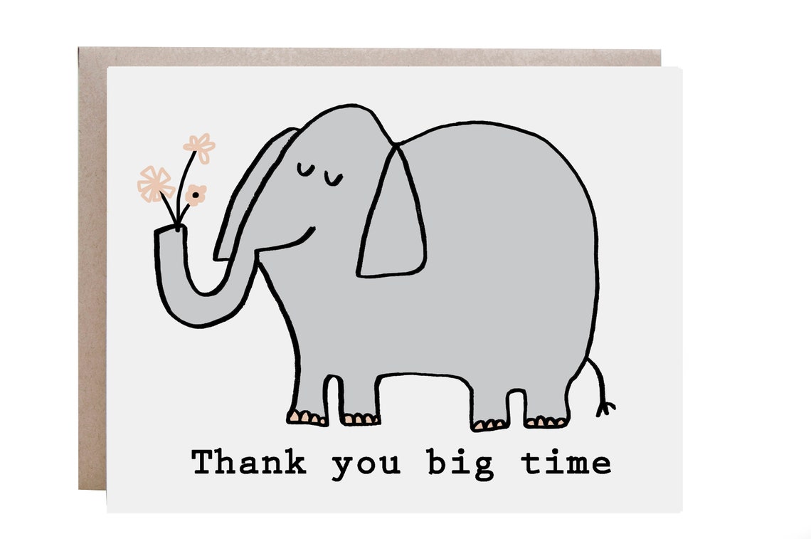 Thank You Big Time Cute Elephant Flowers Thank You Greeting Card Print