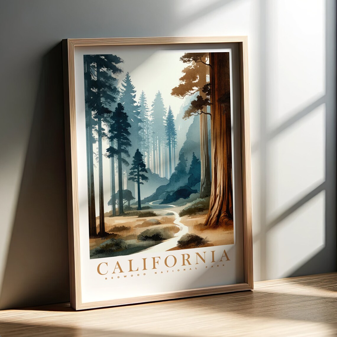 California Watercolor Print, Redwood Forest Art Print