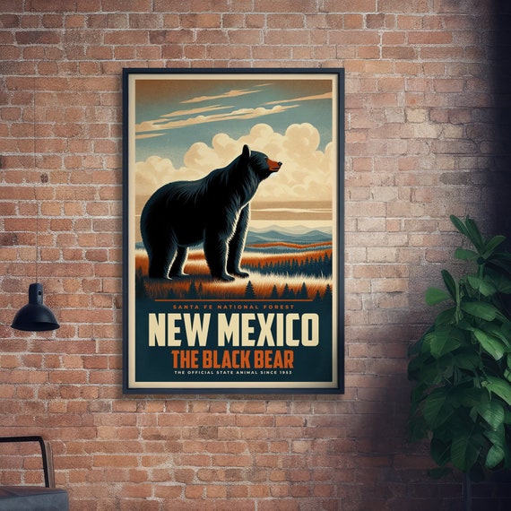 New Mexico State Animal Vintage Prints Black Bear Print At Home Wall Art Art Nature Gift Posters