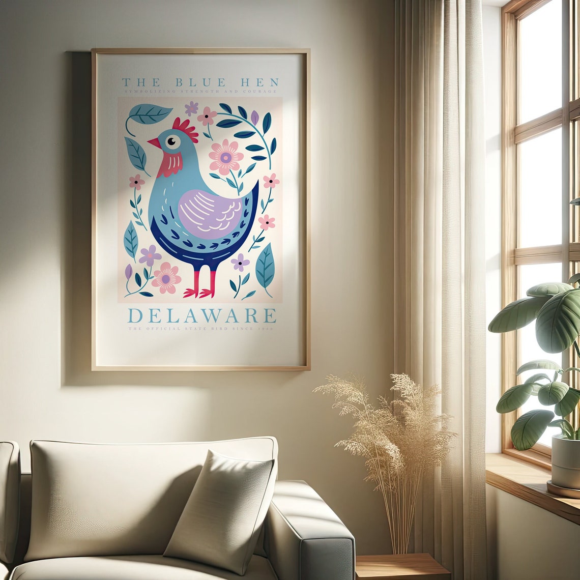 Blue Hen Delaware State Bird Strength Courage Folk Art Poster
