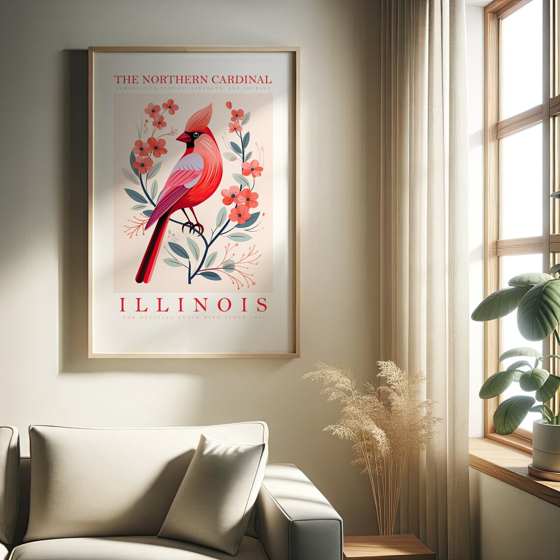 Illinois State Bird Cardinal Art Print, Wildlife Poster