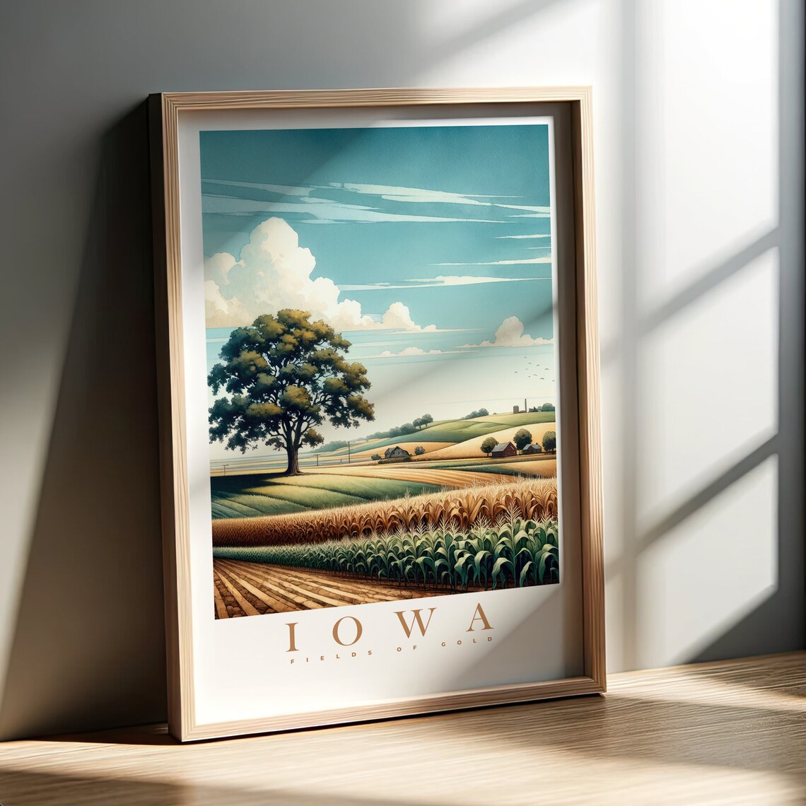 Iowa Watercolor Print, Fields Of Gold Travel Poster