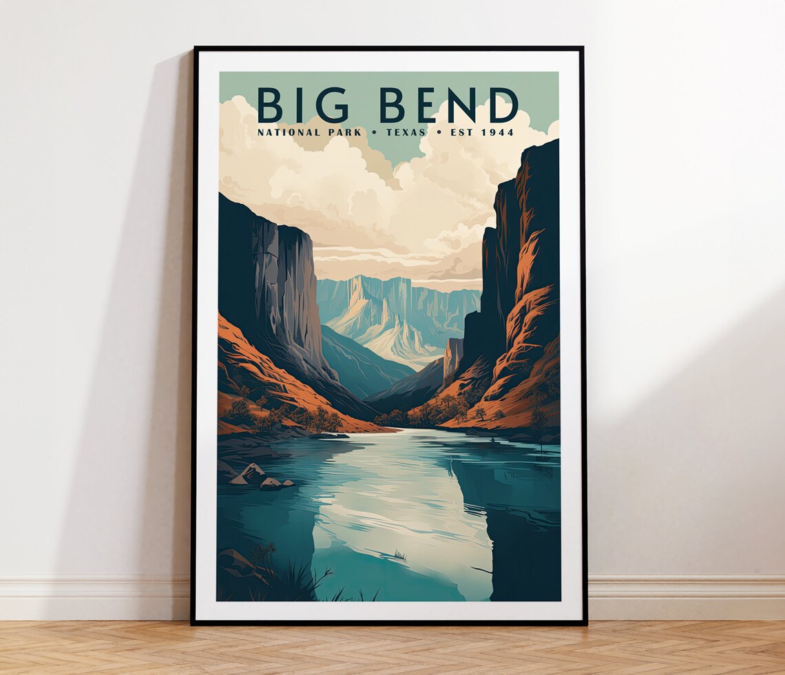 Big Bend National Park Texas Canyon River Retro Travel Poster
