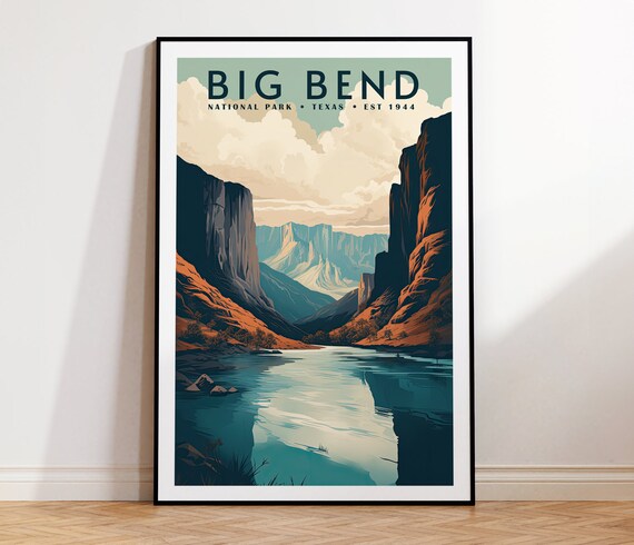 Big Bend National Park Texas Canyon River Retro Travel Poster