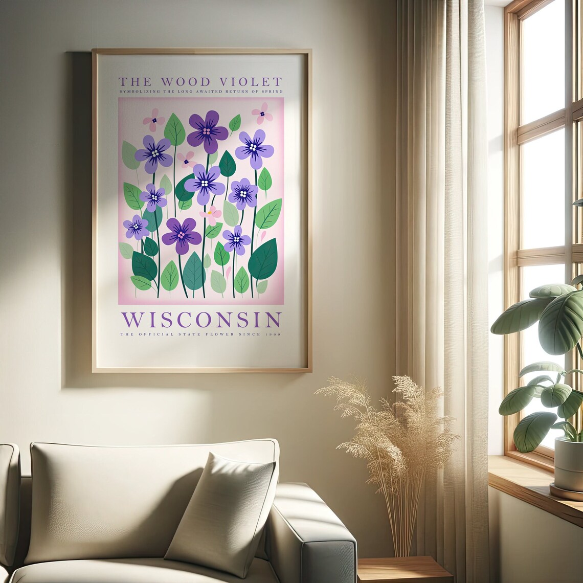 Wisconsin Wood Violet State Flower Purple Floral Illustration Poster