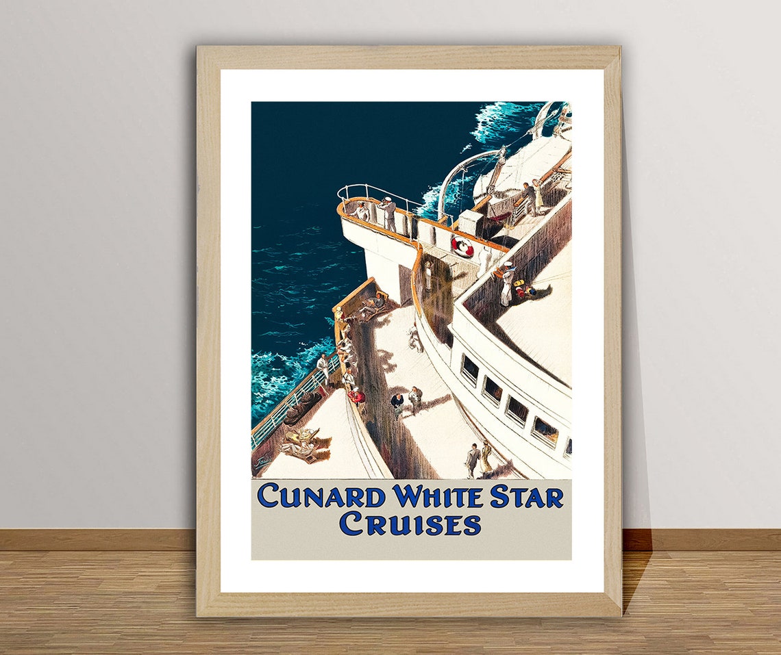 Cunard White Star Cruises Ocean Liner Deck Vintage Travel Poster