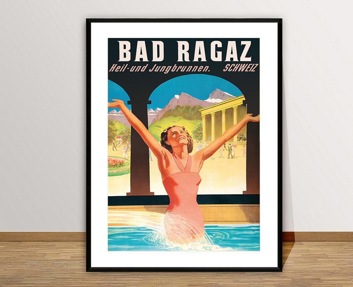 Bad Ragaz Switzerland Heil Und Jungbrunnen Vintage Spa Poster - Image 3