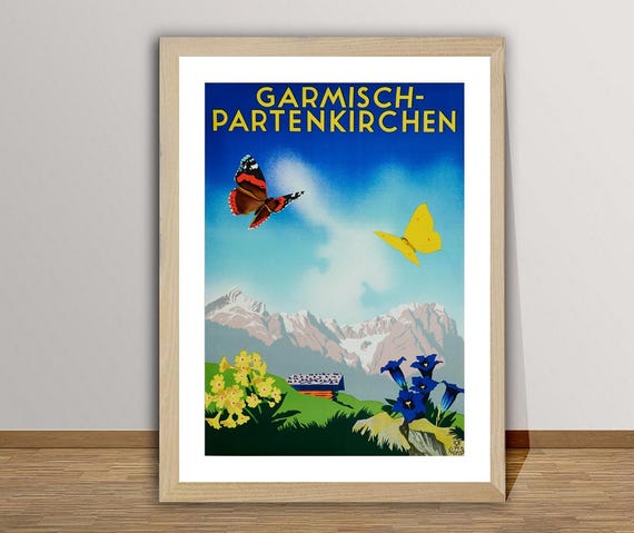 Garmisch Parkenkirchen Germany Vintage Travel Poster Ski Sport Poster Gift Idea Wall Decor