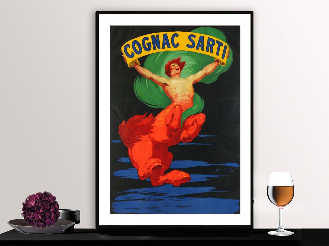 Cognac Sarti Leaping Centaur with Yellow Banner Vintage Poster