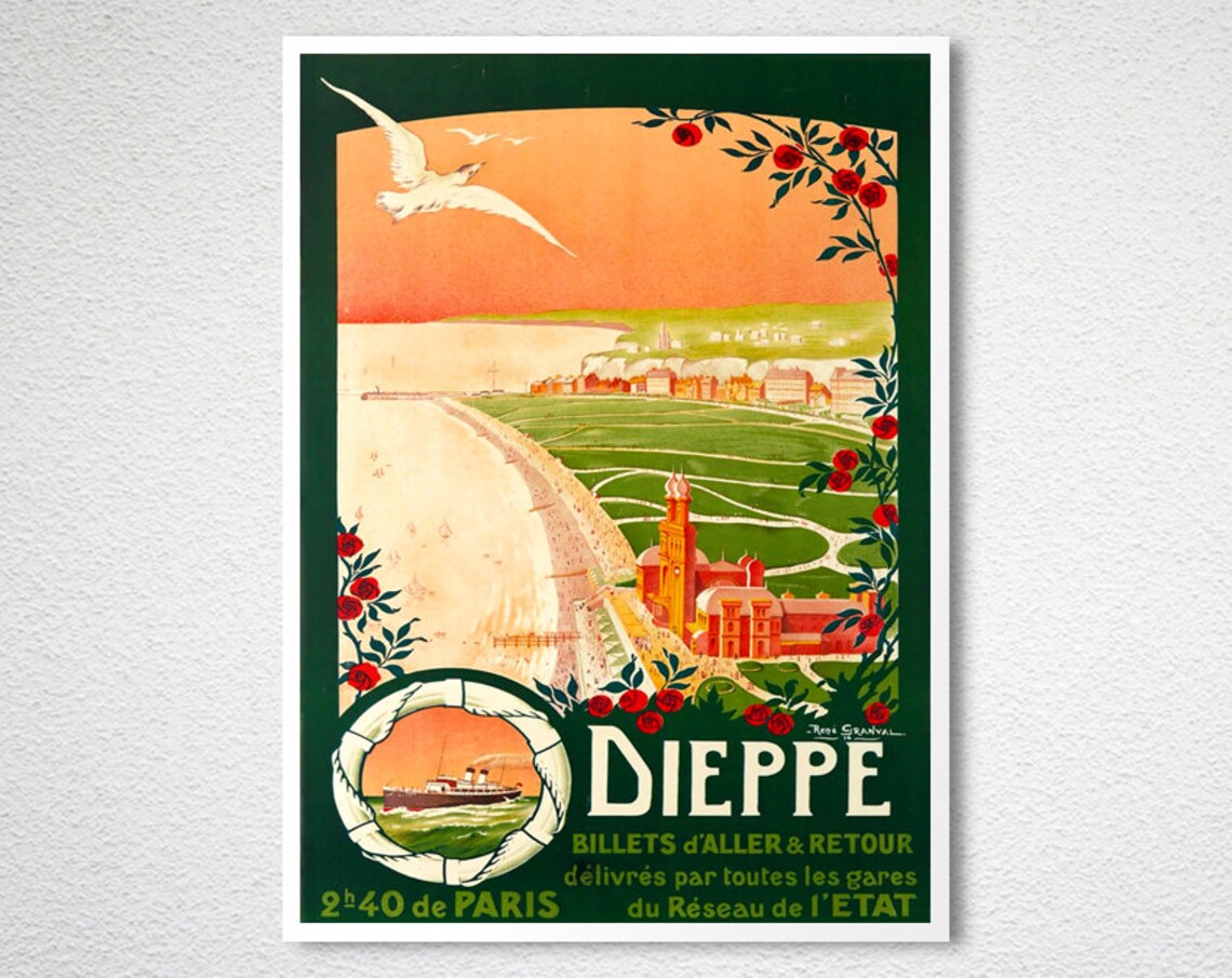 Dieppe Normandy Beach Vintage French Seaside Railway Travel Poster - Image 2