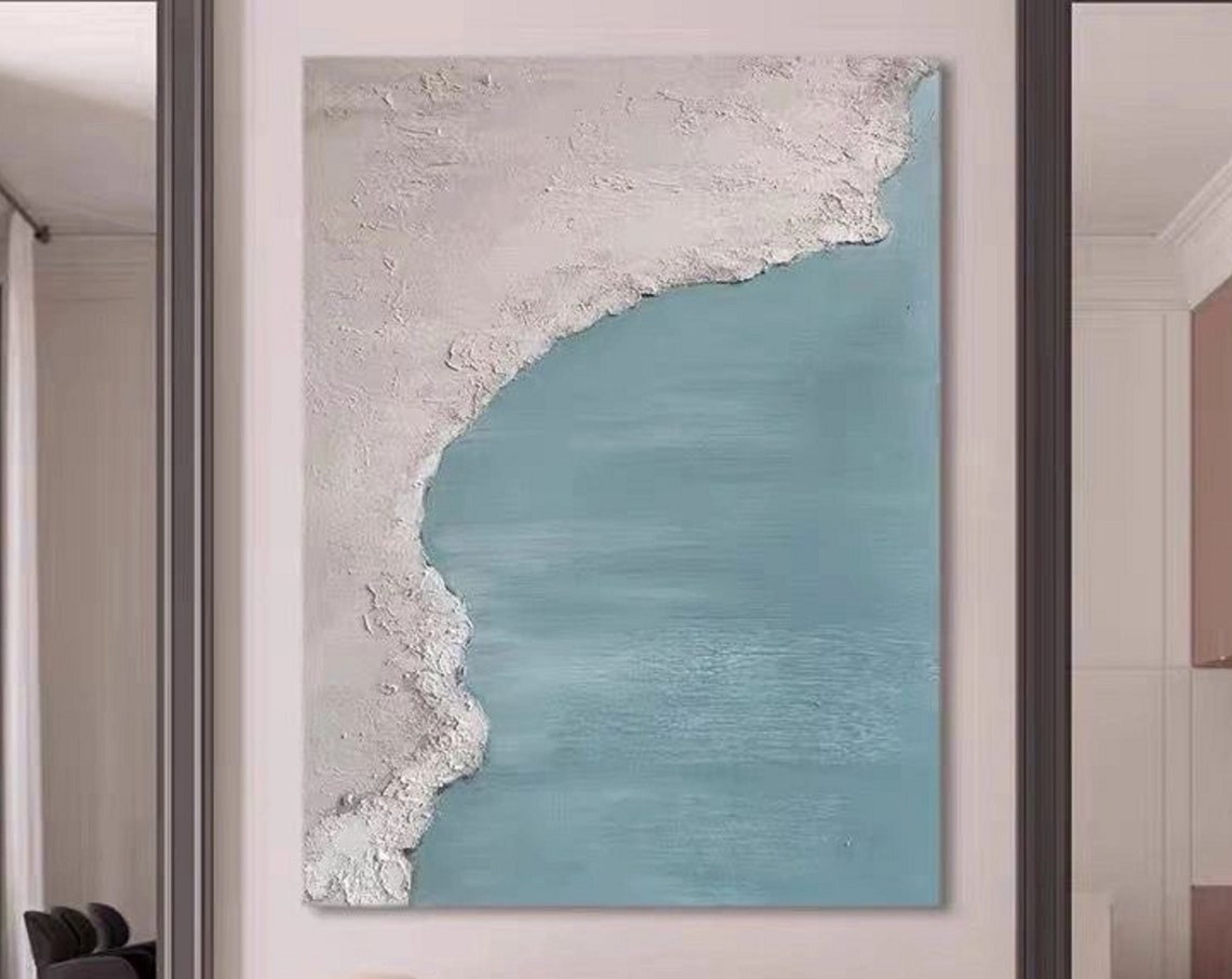 Aerial Blue Coastline White Shore Abstract Coastal Art Poster