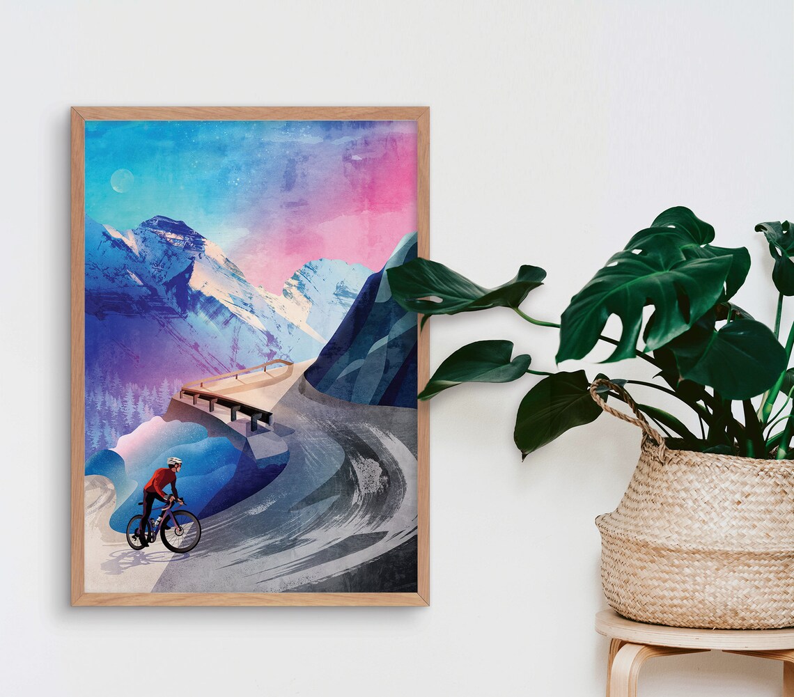 Cycling Art Print, Winter In The Mountains - Image 2