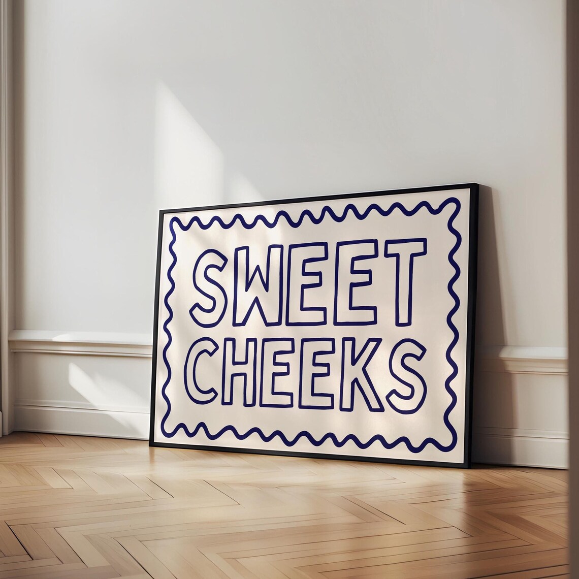 Sweet Checks Funny Navy Blue Bathroom Art Print - Image 2