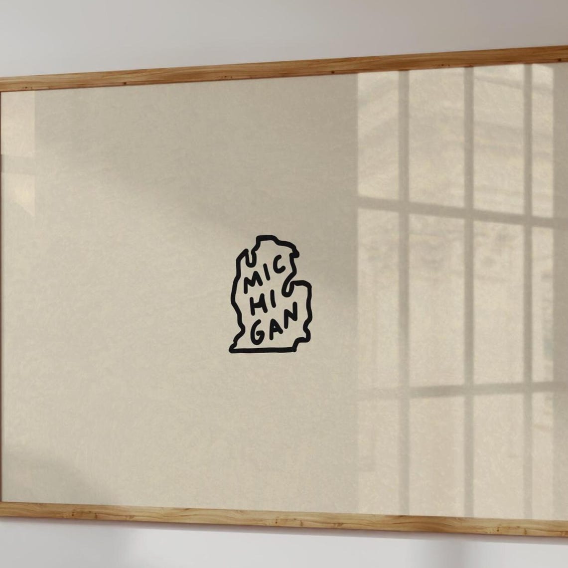 Michigan Wall Art Print Minimalist Handdrawn Poster Digital Download Horizontal