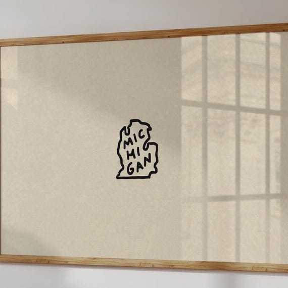 Michigan Wall Art Print Minimalist Handdrawn Poster Digital Download Horizontal